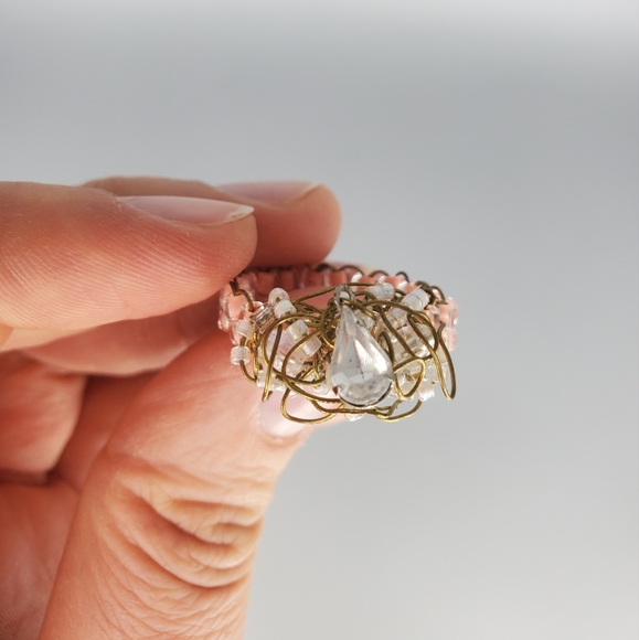 Intricate Peach Wire Wrapped Dangle Ring - Picture 8 of 9
